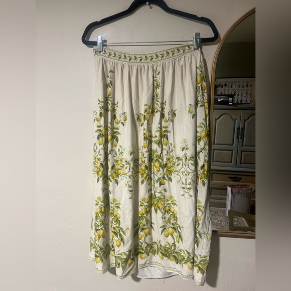 Max Studio London Linen Blend  Floral Lemon  Print Tree Skirt Size M - Picture 3 of 11